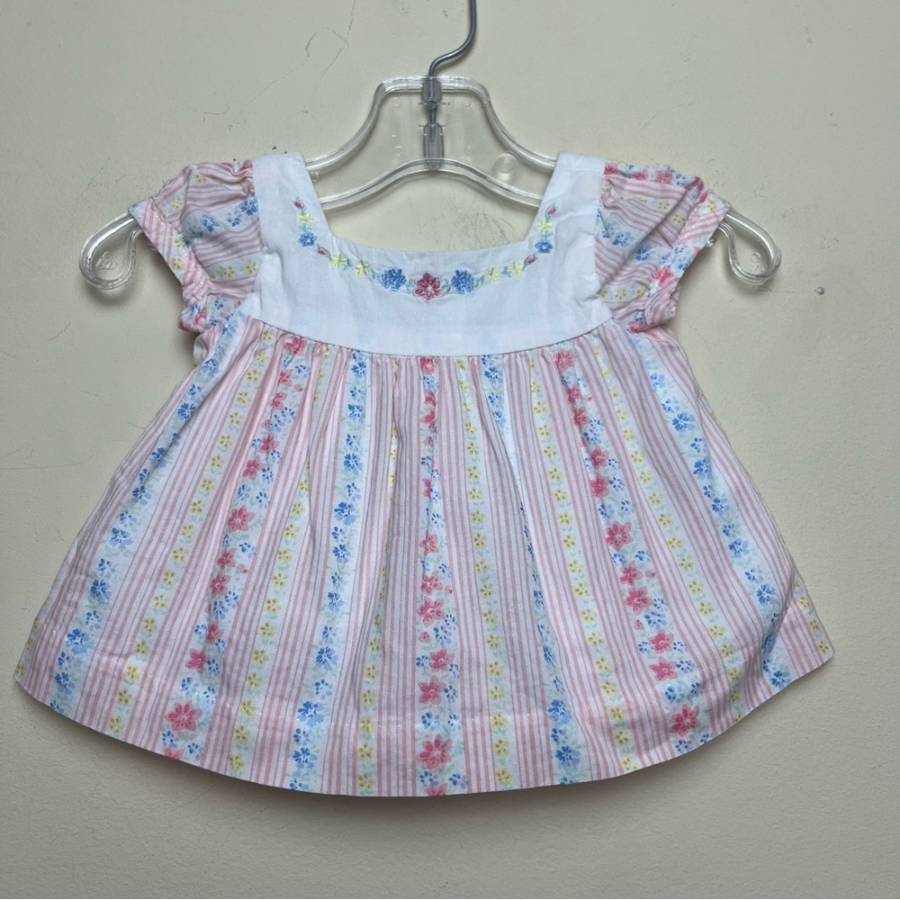 Janie and‎ Jack Baby Girls Ruffled Floral Striped Dress Pink Blue White 0-3M